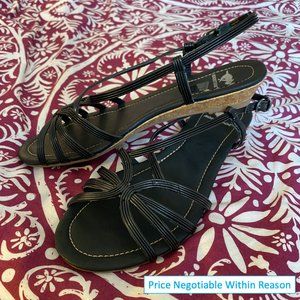 Rocket Dog June Strappy Sandals, Smooth Black with Nearly Flat Cork Sole